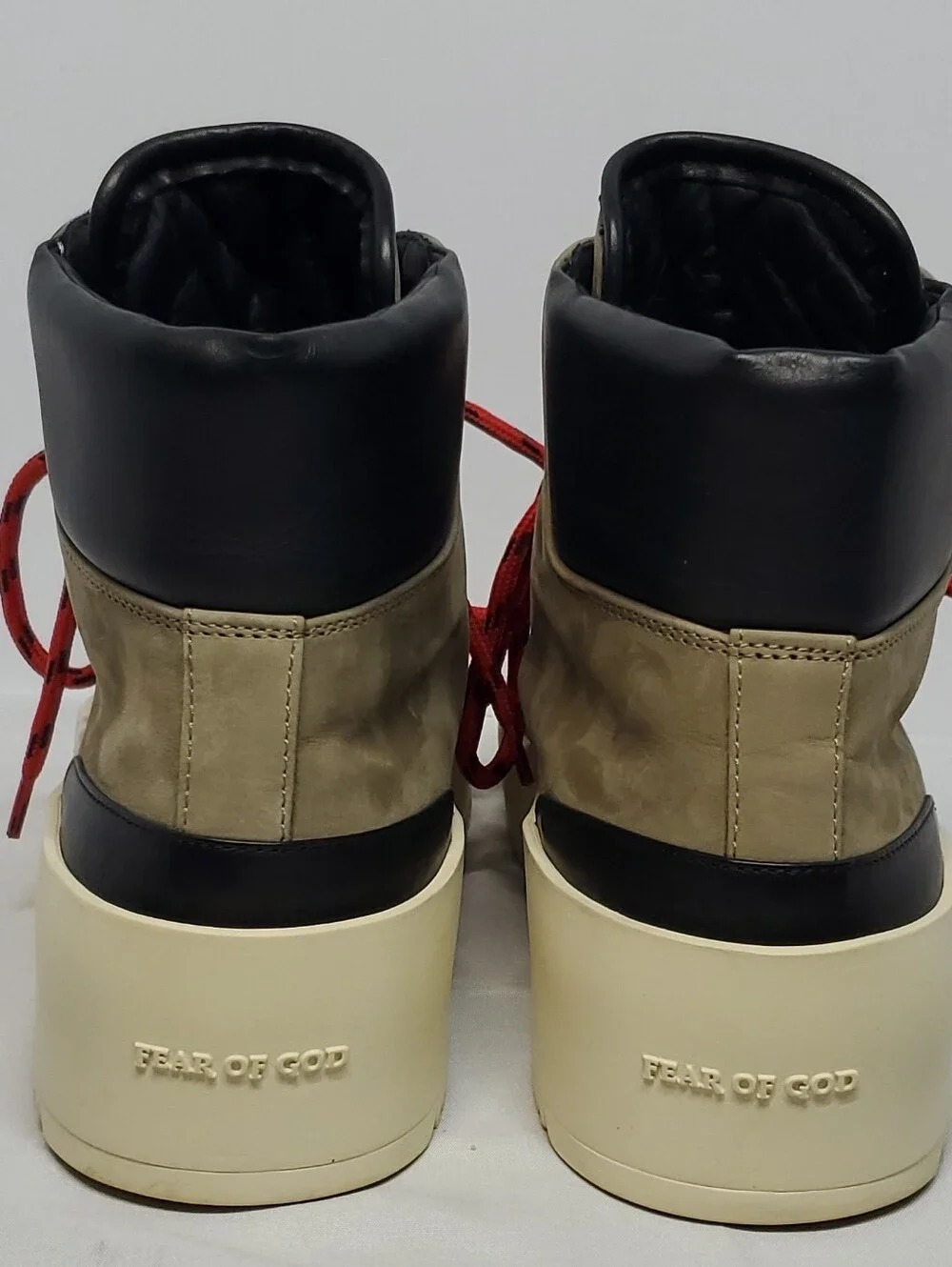 Fear of God Men's Ankle Hiking Boots Leather Lace-Up Olive-Beige/Black/Red US 42